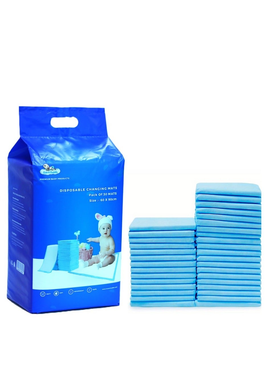 Cute 'n' Cuddle Pack Of 90 Disposable Soft Ultra Absorbent Waterproof Diaper Mess-Free Changing Mat Liners Baby Changing Mat Cover Bed Pads, White, 60 CM X 45 CM