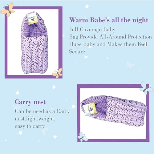 Toddylon Baby Carry Bags 3 in 1 Bed | Wrapper | Newborn Boys Girls | Wearable Blankets | Cotton (0-6 Months) Purple - Image 2