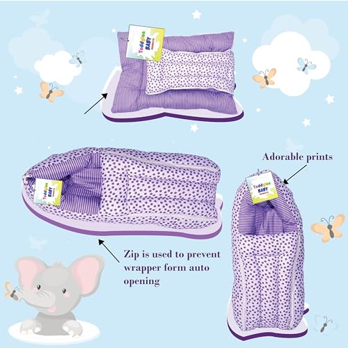 Toddylon Baby Carry Bags 3 in 1 Bed | Wrapper | Newborn Boys Girls | Wearable Blankets | Cotton (0-6 Months) Purple - Image 3