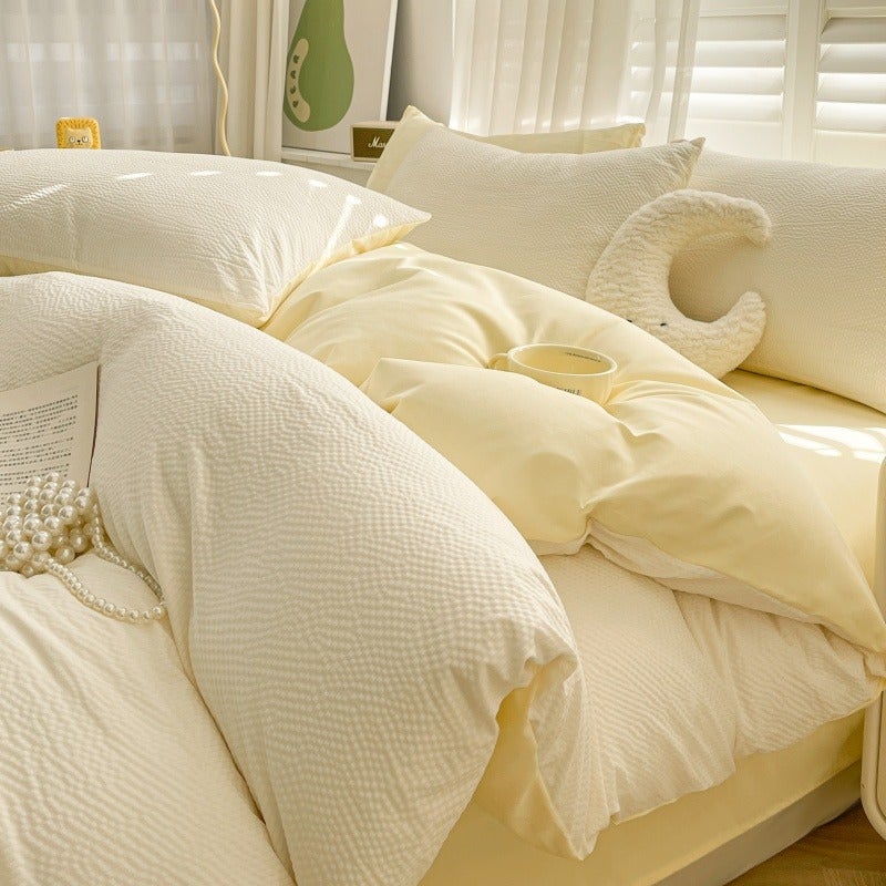 4pcs Ultra Soft Seersucker Bedding (1 Duvet Cover + 1 Bed Sheet + 2 Pillowcases) - Suitable for Bedroom, Dormitory, Guest Room, All Seasons, Easy Care - Image 2