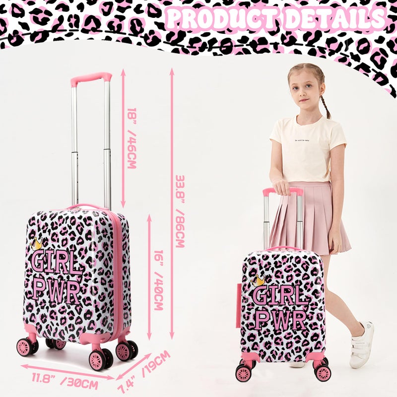 Esteemly Kid's Luggage Set 2 Piece Suitcase Set 16" Hardside Luggage with Spinner Wheels Girls Carry on Toddler Travel Rolling Suitcase with Neck Pillow Airline Approved - Image 2
