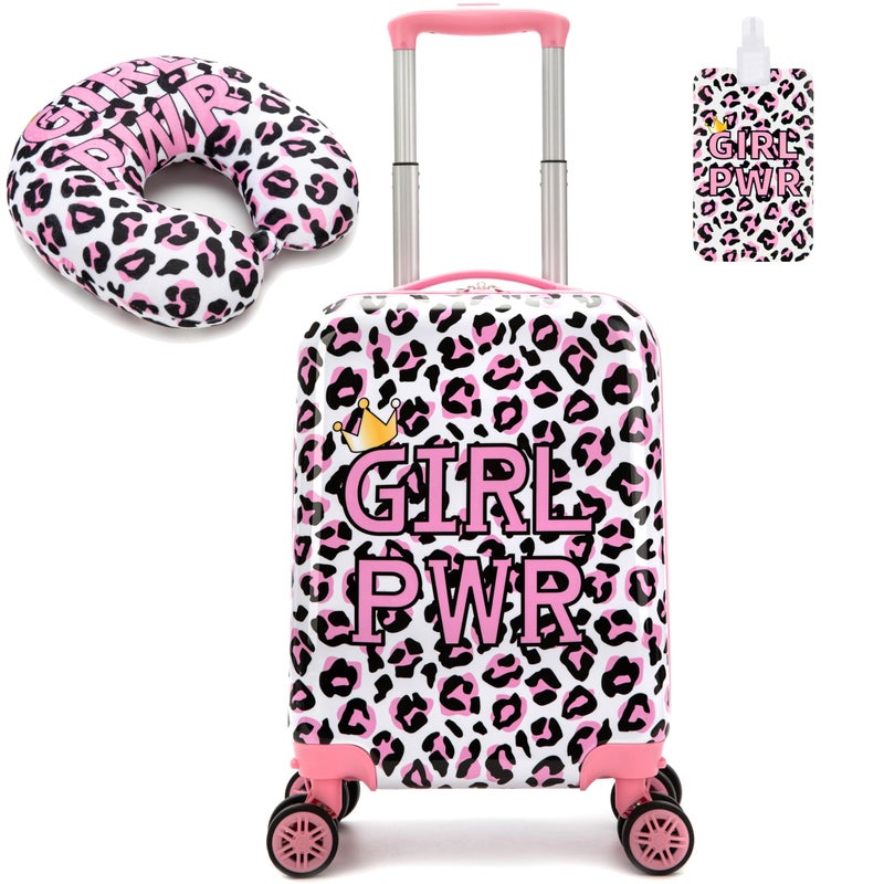 Esteemly Kid's Luggage Set 2 Piece Suitcase Set 16" Hardside Luggage with Spinner Wheels Girls Carry on Toddler Travel Rolling Suitcase with Neck Pillow Airline Approved - Image 1