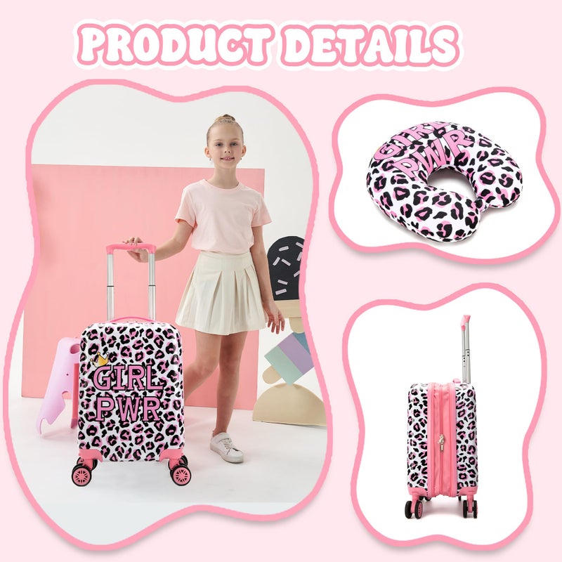 Esteemly Kid's Luggage Set 2 Piece Suitcase Set 16" Hardside Luggage with Spinner Wheels Girls Carry on Toddler Travel Rolling Suitcase with Neck Pillow Airline Approved - Image 4