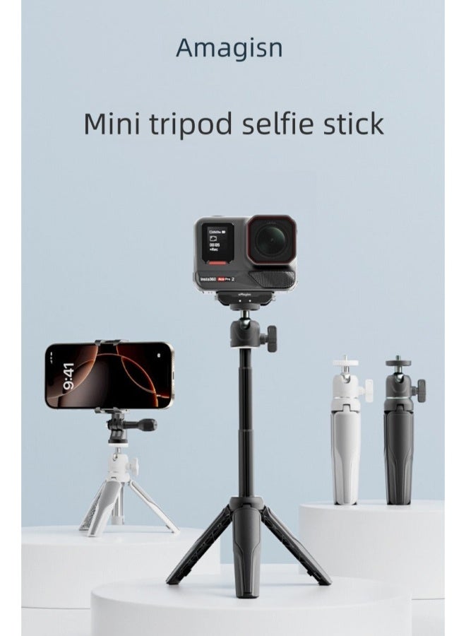 aMagisn 16cm Pocket 2-in-1 Mini Tripod Selfie Stick, 15–30cm Aluminum Extension, 360° Ball Head, Anti-Slip Soft Rubber Feet — Mini Tripod(Black) - Image 3
