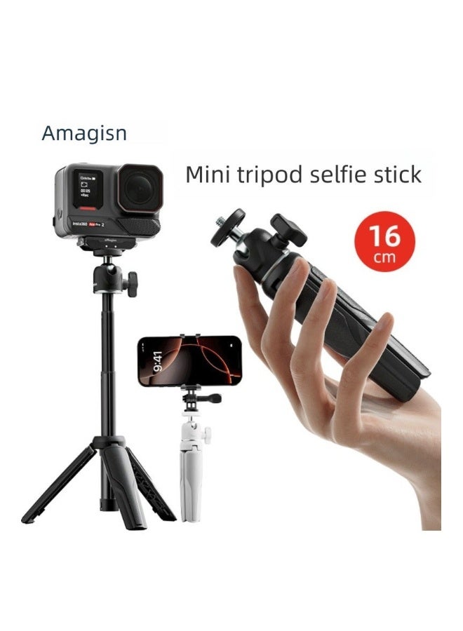 aMagisn 16cm Pocket 2-in-1 Mini Tripod Selfie Stick, 15–30cm Aluminum Extension, 360° Ball Head, Anti-Slip Soft Rubber Feet — Mini Tripod(Black) - Image 1