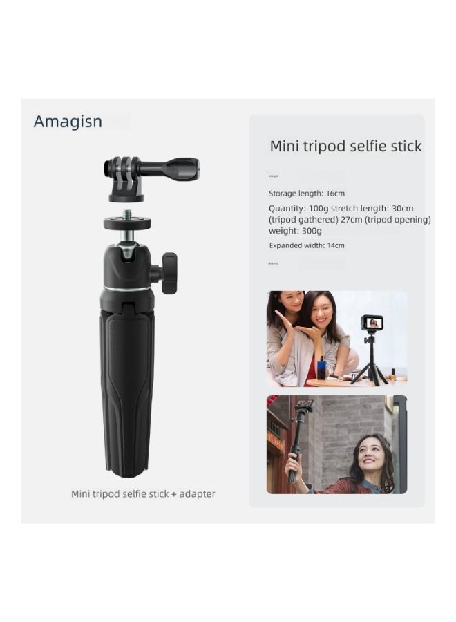 aMagisn 16cm Pocket 2-in-1 Mini Tripod Selfie Stick, 15–30cm Aluminum Extension, 360° Ball Head, Anti-Slip Soft Rubber Feet — Mini Tripod(Black) - Image 2