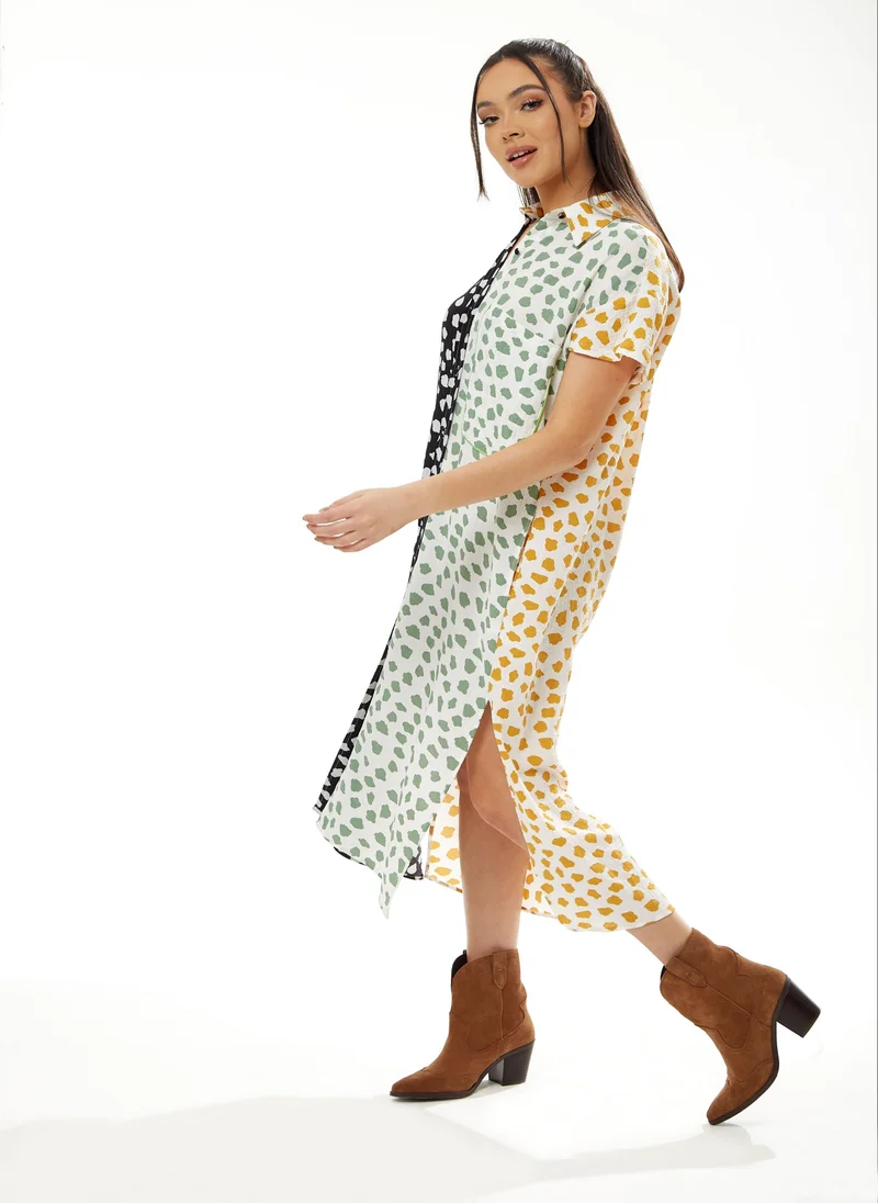 Liquorish Yellow Collar Animal Print Shirt Dress