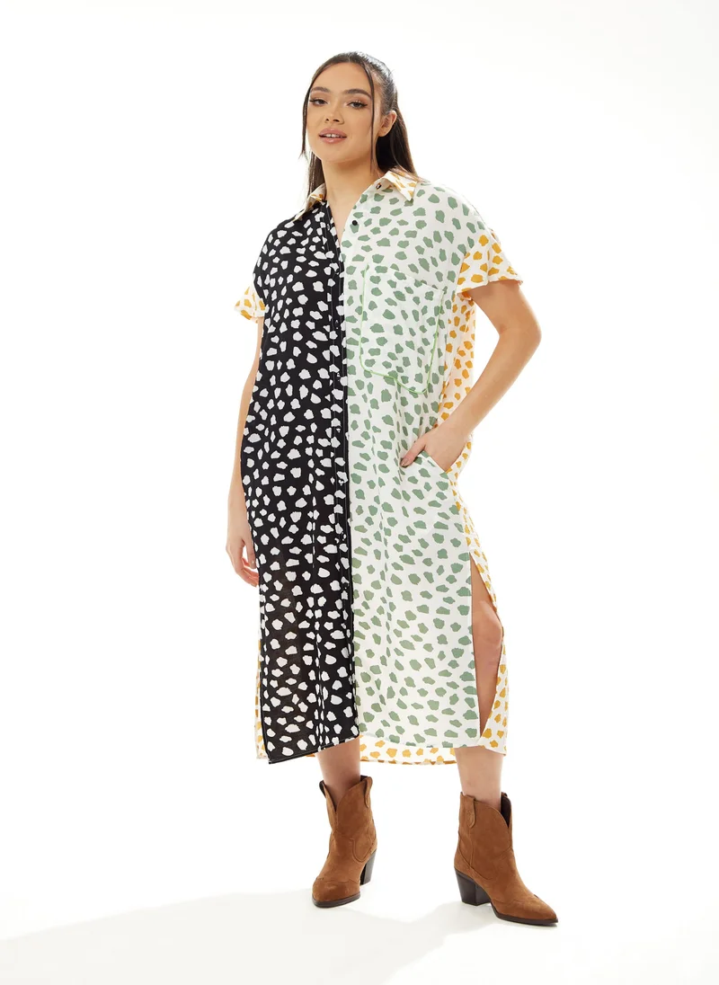 Liquorish Yellow Collar Animal Print Shirt Dress