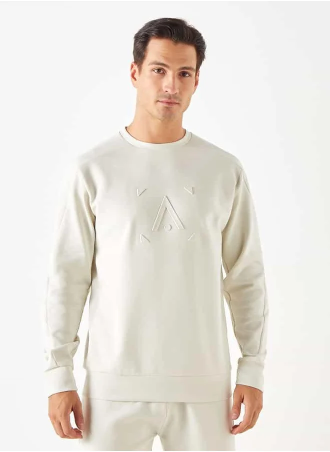 ادوت Embossed Sweatshirt with Crew Neck and Long Sleeves