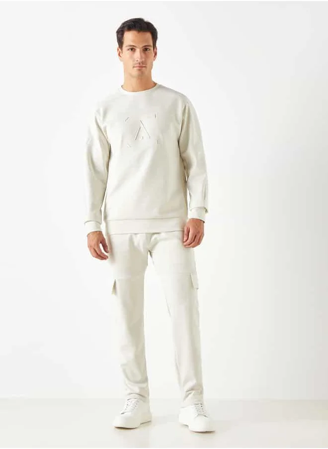 ادوت Embossed Sweatshirt with Crew Neck and Long Sleeves