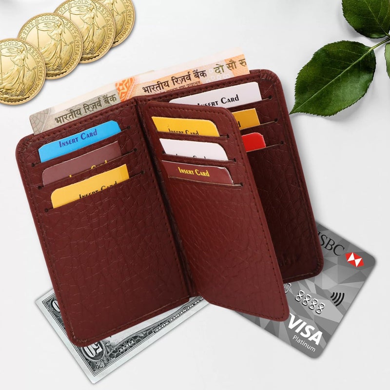 Dezire Crafts Leather Bifold Card Holder for Men | Slim Front Pocket Wallet with 9 Card Slots, 2 Hidden Pockets & 1 Currency Compartment (Brown) - Image 5