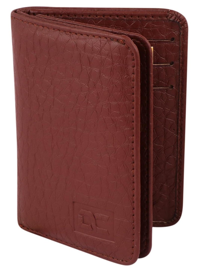 Dezire Crafts Leather Bifold Card Holder for Men | Slim Front Pocket Wallet with 9 Card Slots, 2 Hidden Pockets & 1 Currency Compartment (Brown) - Image 1