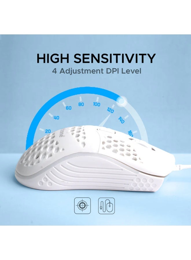 أريزون ماوس الألعاب السلكي WM-08 RGB - دقة 1600 نقطة في البوصة، هيكل مانع للانزلاق بتصميم خلية النحل مع مشتت حراري، 3 مستويات لضبط دقة DPI، إضاءة بأربعة ألوان - Image 3