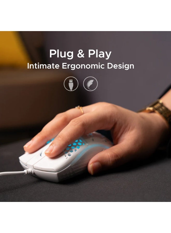 أريزون ماوس الألعاب السلكي WM-08 RGB - دقة 1600 نقطة في البوصة، هيكل مانع للانزلاق بتصميم خلية النحل مع مشتت حراري، 3 مستويات لضبط دقة DPI، إضاءة بأربعة ألوان - Image 4