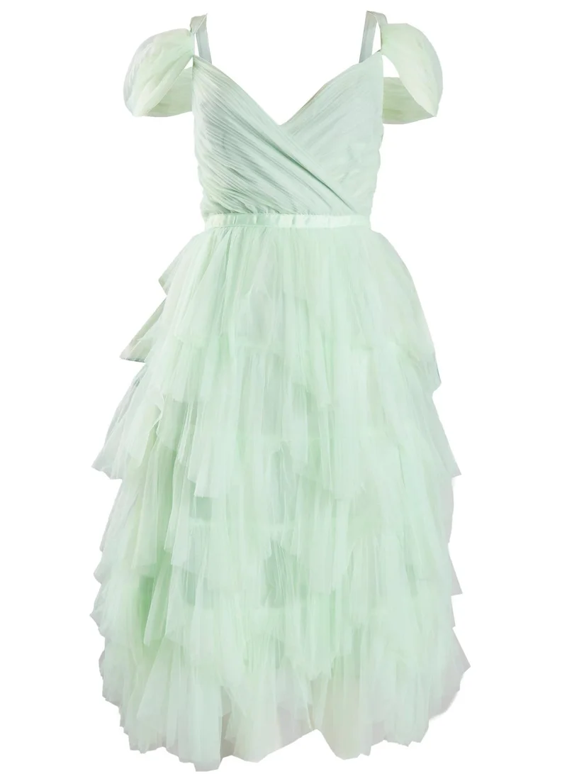ترو ديكادينس Isla Pale Lime Pleated Petal Skirt Midi-Dress