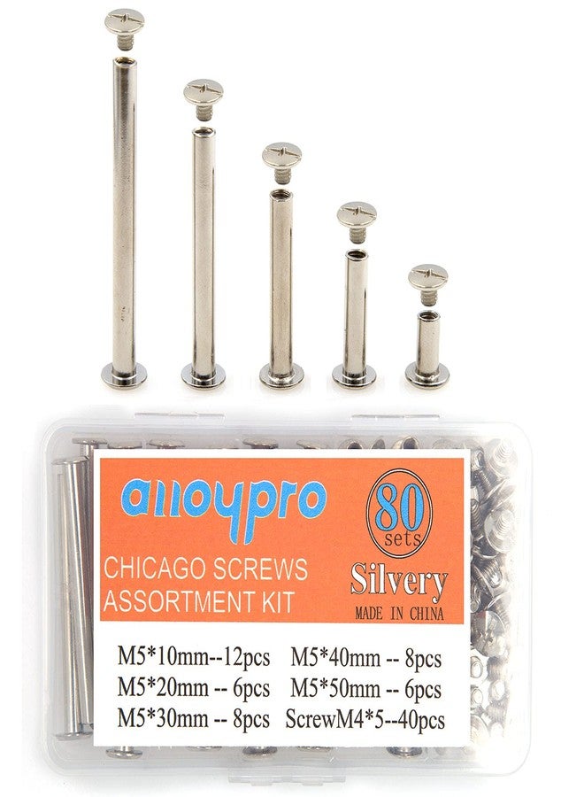Alloypro 80 Pcs Phillips Chicago Binding Screws M5 x 10/20/30/40/50mm Silvery Scrapbook Extenders Post Binding Barrels and Screws Assortment Kit for Scrapbook Photo Albums/Book Binding - Image 1