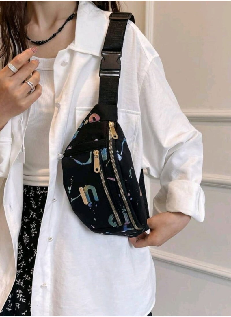 Shein Fashion Ladies" Waist Bag Shoulder Crossbody Bag Gold Foil Coin Purse Chest Bag Outdoor Multifunctional  - Image 3