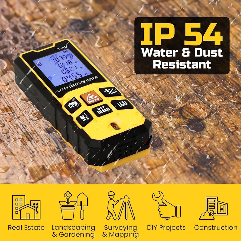 Tomahawk ® TLM-O-60 Laser Distance Meter 60m RL THK | 325ft Range with Area, Volume, Pythagoras Measurement | Laser Class 2 | Water & Dustproof | 2 Line LCD Display with Batteries & Hand Strap - Image 4