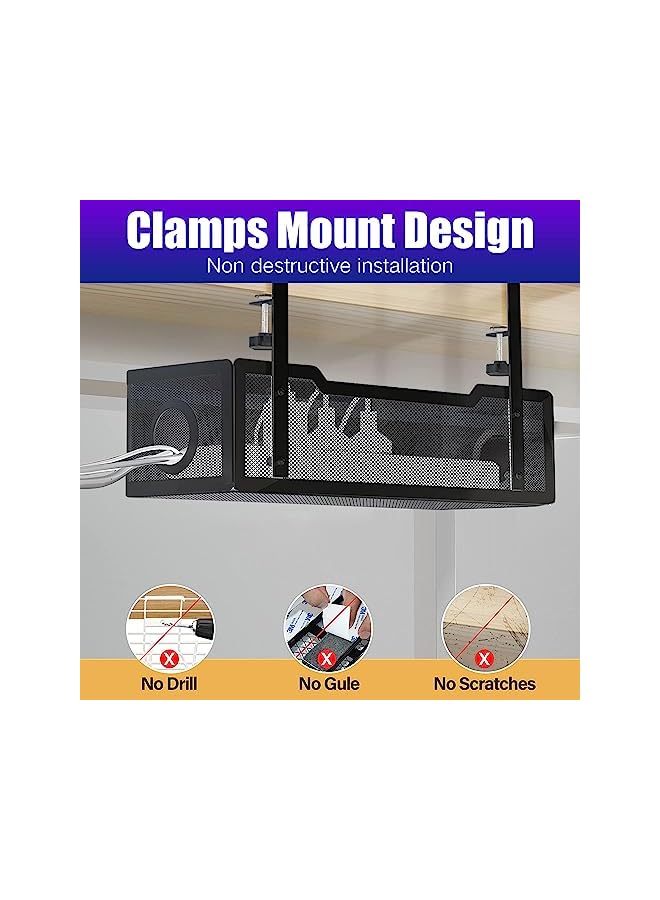 promass Under Desk Cable Management Tray White, No Drill Cable Management Under Desk, Cable Tray with Clamp for Desk Wire Management,Desk Cable Management Box for Office, Home - Image 4