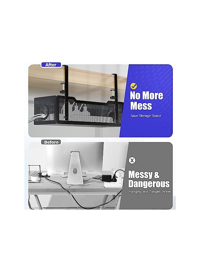 promass Under Desk Cable Management Tray White, No Drill Cable Management Under Desk, Cable Tray with Clamp for Desk Wire Management,Desk Cable Management Box for Office, Home - Image 3