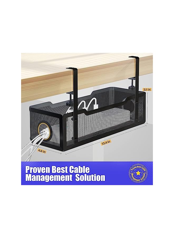 promass Under Desk Cable Management Tray White, No Drill Cable Management Under Desk, Cable Tray with Clamp for Desk Wire Management,Desk Cable Management Box for Office, Home - Image 5