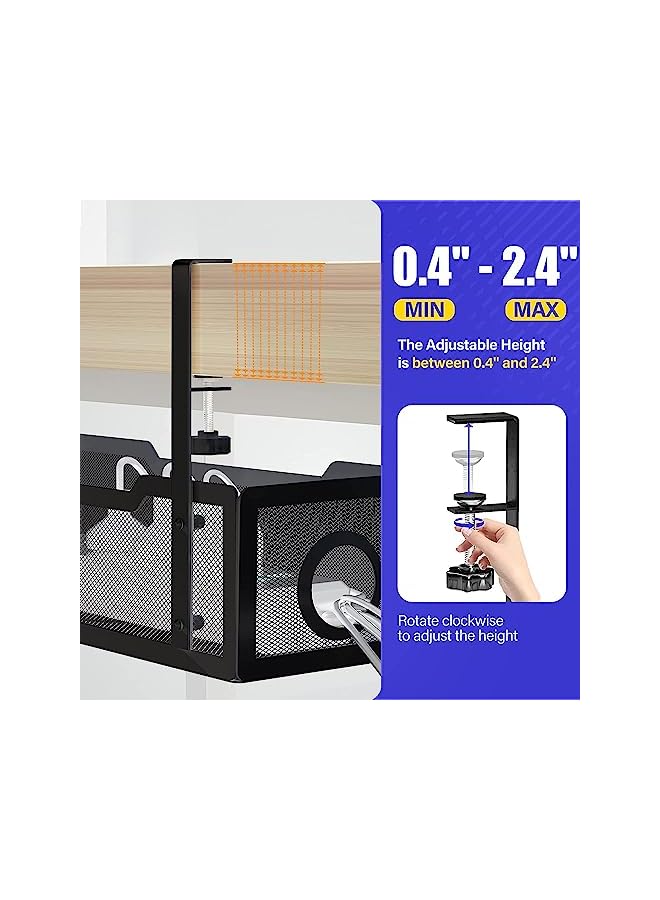 promass Under Desk Cable Management Tray White, No Drill Cable Management Under Desk, Cable Tray with Clamp for Desk Wire Management,Desk Cable Management Box for Office, Home - Image 2