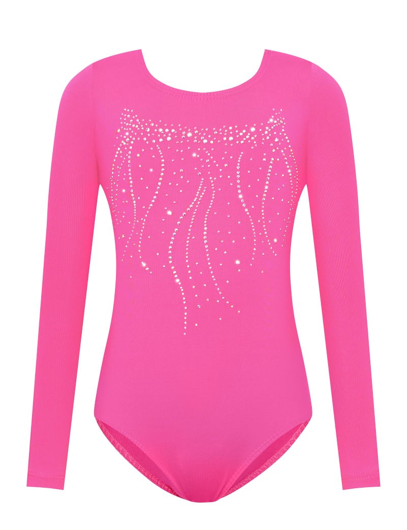 Nymphperi Leotard for Girls Gymnastics Long Sleeve Size 6-7 Years Old Diamond Rose Adorable Workout Outfits - Image 1
