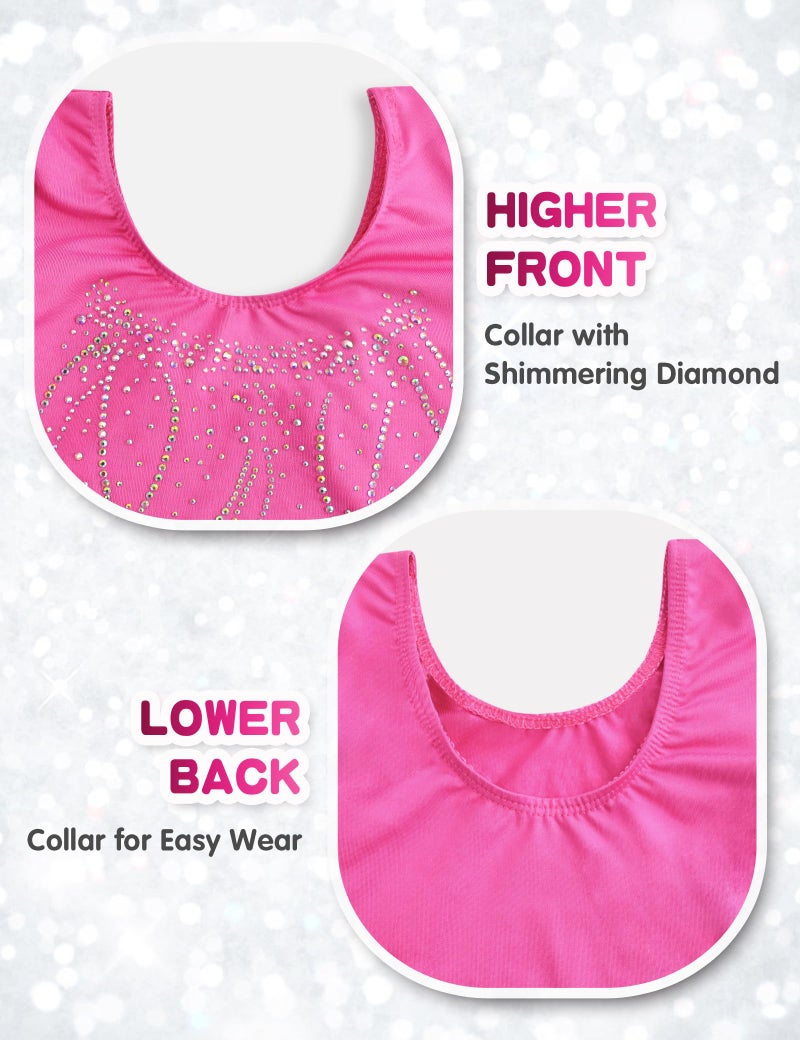 Nymphperi Leotard for Girls Gymnastics Long Sleeve Size 6-7 Years Old Diamond Rose Adorable Workout Outfits - Image 3