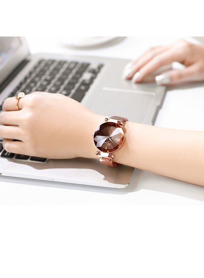 Chenxi Luxury Women's Watch - Rose Gold Mesh Strap, Cut Crystal Dial, Quartz Wristwatch for Fashionistas - Image 4