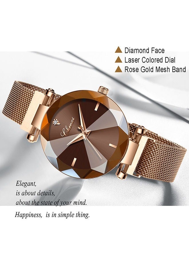 Chenxi Luxury Women's Watch - Rose Gold Mesh Strap, Cut Crystal Dial, Quartz Wristwatch for Fashionistas - Image 2