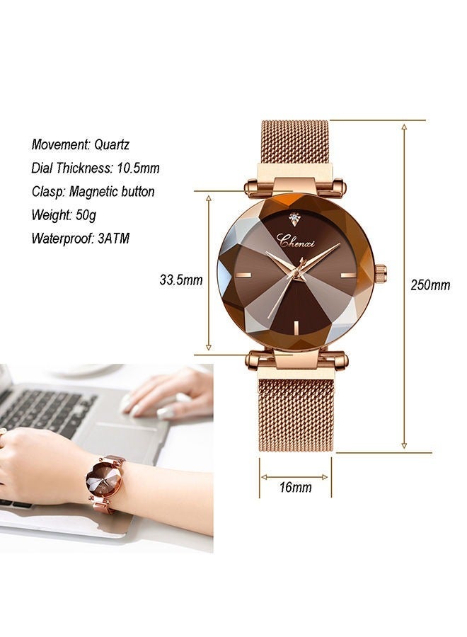 Chenxi Luxury Women's Watch - Rose Gold Mesh Strap, Cut Crystal Dial, Quartz Wristwatch for Fashionistas - Image 3