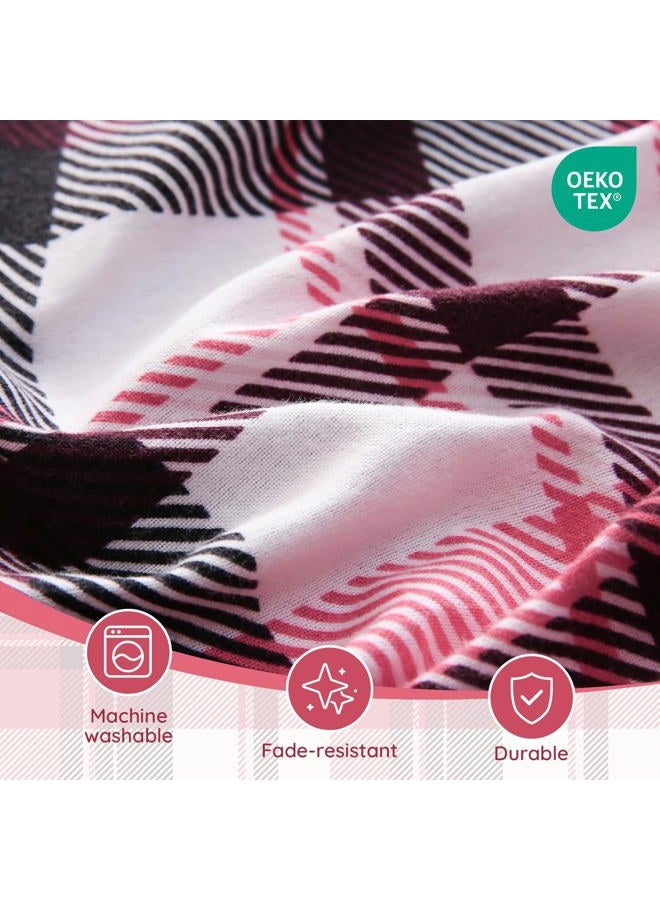 LONAVA 100% Organic Cotton Flannel Sheet Set 3 Pieces, Warm&Cozy Velvety Soft Heavyweight - Double Brushed Flannel, 16 inch Deep Pocket Bedsheets,(Twin,Red & Black Plaid) - Image 4