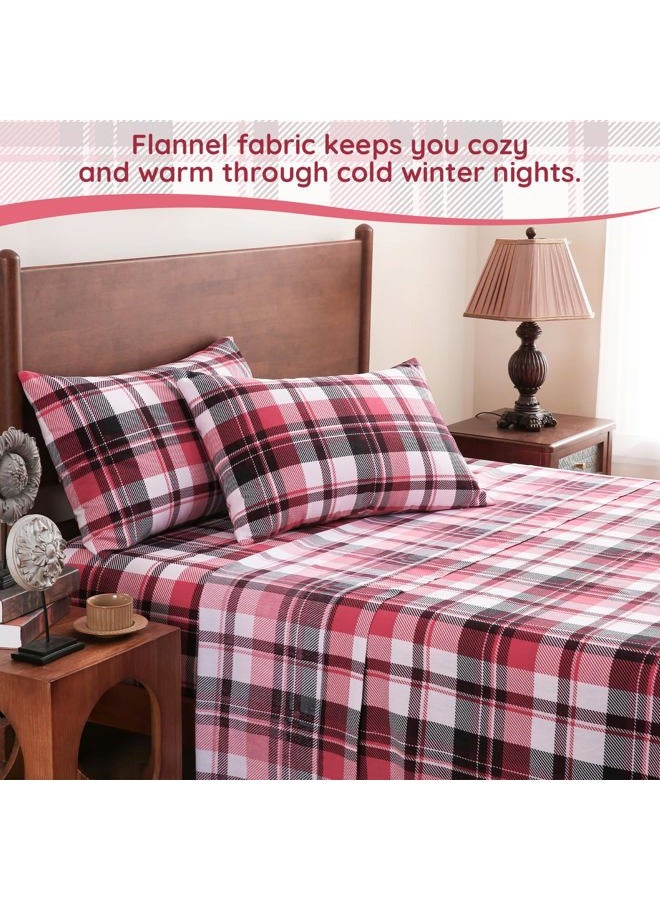 LONAVA 100% Organic Cotton Flannel Sheet Set 3 Pieces, Warm&Cozy Velvety Soft Heavyweight - Double Brushed Flannel, 16 inch Deep Pocket Bedsheets,(Twin,Red & Black Plaid) - Image 2