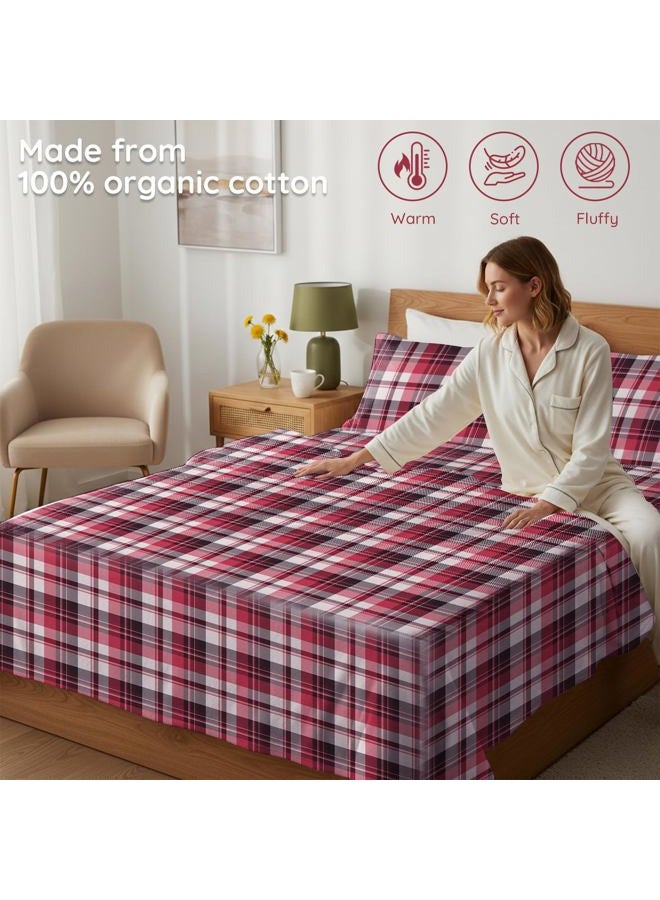 LONAVA 100% Organic Cotton Flannel Sheet Set 3 Pieces, Warm&Cozy Velvety Soft Heavyweight - Double Brushed Flannel, 16 inch Deep Pocket Bedsheets,(Twin,Red & Black Plaid) - Image 3
