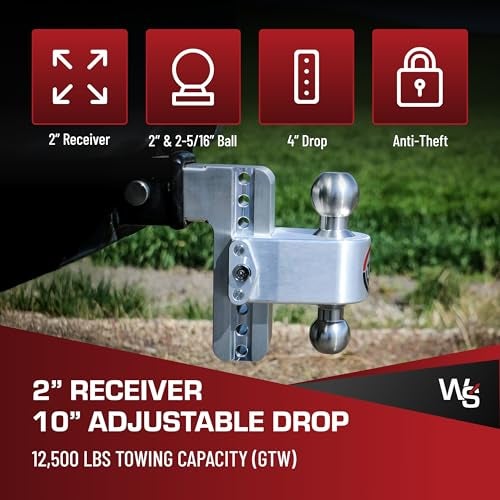 Weigh Safe Adjustable Trailer Hitch Ball Mount, 4" Adjustable Drop Hitch for 2" Receiver w/ 2 pc Keyed Alike Lock Set, Heavy Duty Aluminum Trailer Tow Hitch w/Chrome Plated Tow Balls, 12,500 lbs GTW - Image 2