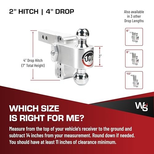 Weigh Safe Adjustable Trailer Hitch Ball Mount, 4" Adjustable Drop Hitch for 2" Receiver w/ 2 pc Keyed Alike Lock Set, Heavy Duty Aluminum Trailer Tow Hitch w/Chrome Plated Tow Balls, 12,500 lbs GTW - Image 5