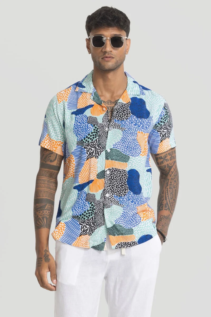 سنيتش Light Blue Abstract Half Sleeve Boxy Shirt