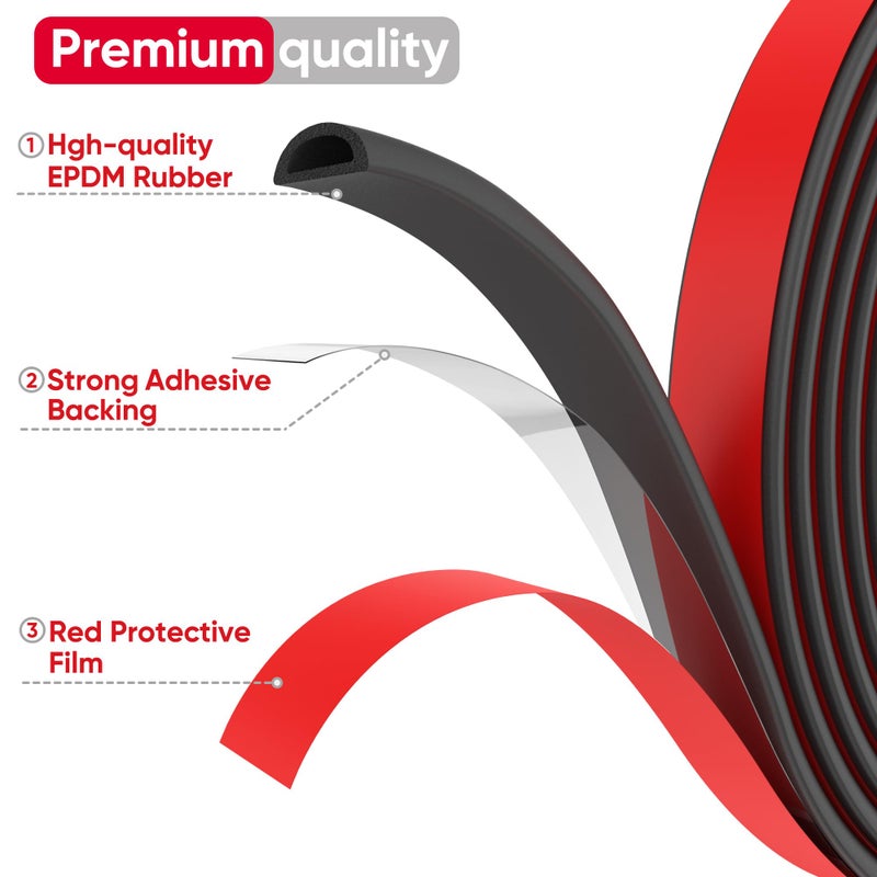 UIOCSSC 26 Feet Weather Stripping Door Seal Self Adhesive EPDM Foam Rubber Seal Strip D-Shaped Door Weather Stripping for Door and Window, RV, Boat, Auto, Truck, Marine, W:0.75"; H:0.375" - Image 2