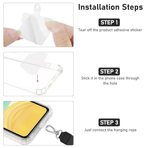 Zeitel® Phone Hand Strap Set with Adjustable 23.6" Neckstrap & 7.7" Hand Strap, Anti-Lost Adhesive Inserts for All Phone Cases, Secure & Durable, Black Phone Sling for Charging & Carrying - Image 4