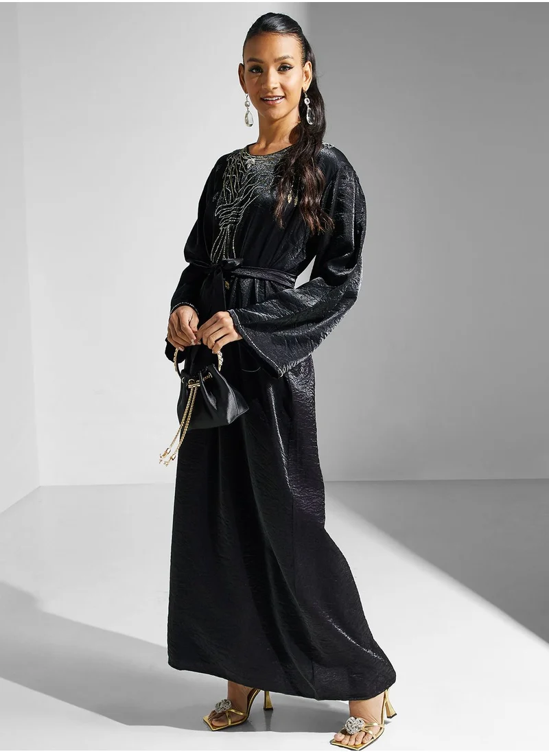 hayas closet Embellished Belted Jalabiya