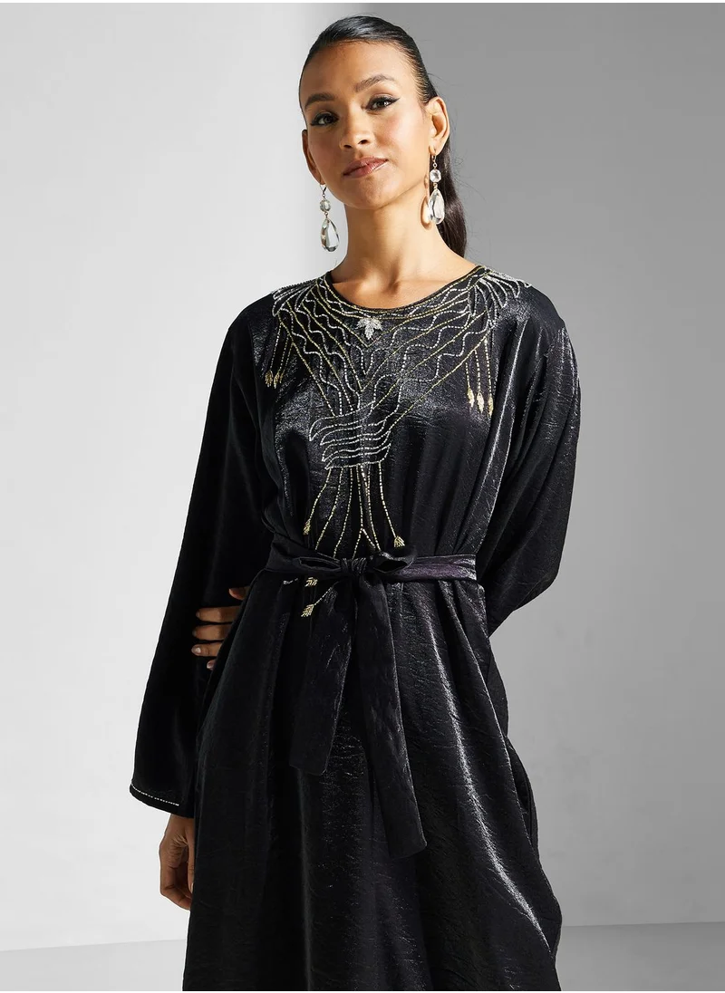 hayas closet Embellished Belted Jalabiya