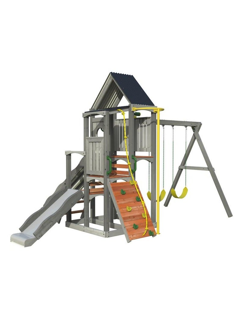 terrain Jack & June – Haven Wooden Swing Set with Slide, Swings, Ladder & Covered Play Deck – Outdoor Backyard Playset for Kids - Image 1