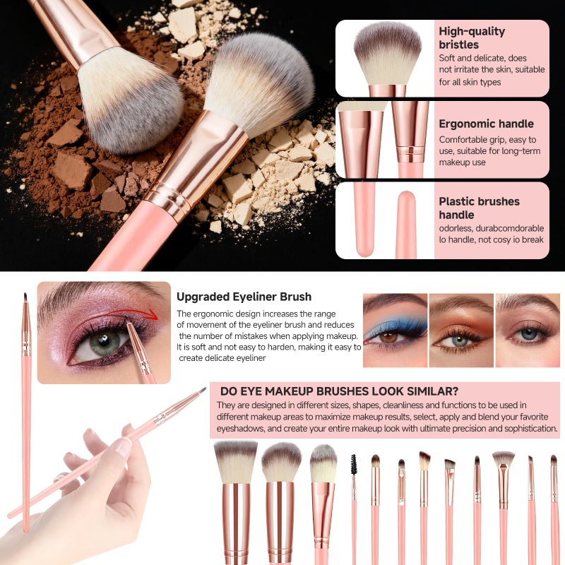 CLRDZN 70Pcs Makeup Brushes Set, Pink Professional Makeup Brush Set Multi-functional Makeup Brush Kit, Eye and Face Makeup Brushes & Tools, Premium Synthetic Facial Makeup Accessories - Image 2