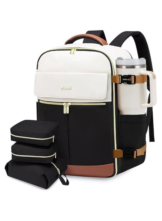 Arabest Travel Backpack for Women, TSA Carry On Backpack Flight Approved Luggage, 40L Water Resistant Personal Item Daypack Large Weekender Bag fit 17 inch Laptop with 3 Cubes, Beige-black-brown - Image 1