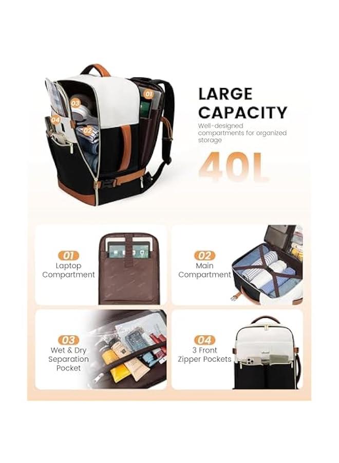 Arabest Travel Backpack for Women, TSA Carry On Backpack Flight Approved Luggage, 40L Water Resistant Personal Item Daypack Large Weekender Bag fit 17 inch Laptop with 3 Cubes, Beige-black-brown - Image 2
