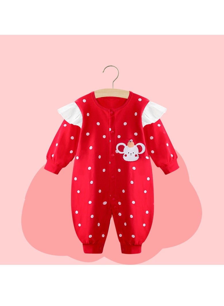 xozgdovg Baby onesie Spring and autumn newborn clothes pure cotton autumn pajamas autumn baby boys and girls baby clothing 24m/90cm small mouse 