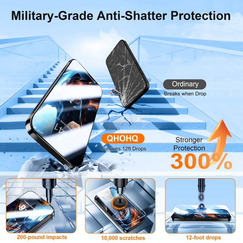 QHOHQ [1-Second Auto-Install] 3 Pack Screen Protector for iPhone 17 + 1 Set Camera Lens Protector, 9H+ Shatterproof Tempered Glass, [12FT Military Grade Protection], Anti-Fingerprint, Case Friendly - Image 3