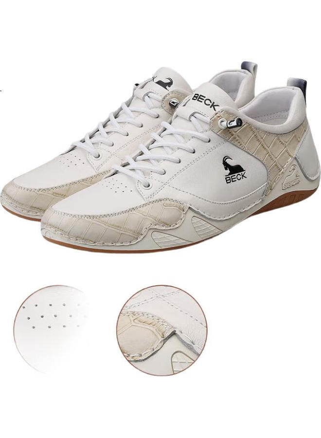 Beck Gongyang Men's Casual Shoes, Spring And Summer Sneakers, Comfortable Soft-soled Leather Shoes, Versatile Footwear, Dexun Shoes, White, Size 38 - Image 3