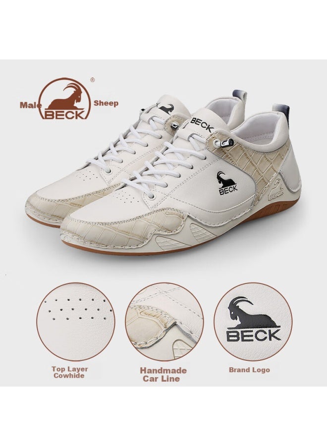 Beck Gongyang Men's Casual Shoes, Spring And Summer Sneakers, Comfortable Soft-soled Leather Shoes, Versatile Footwear, Dexun Shoes, White, Size 38 - Image 1