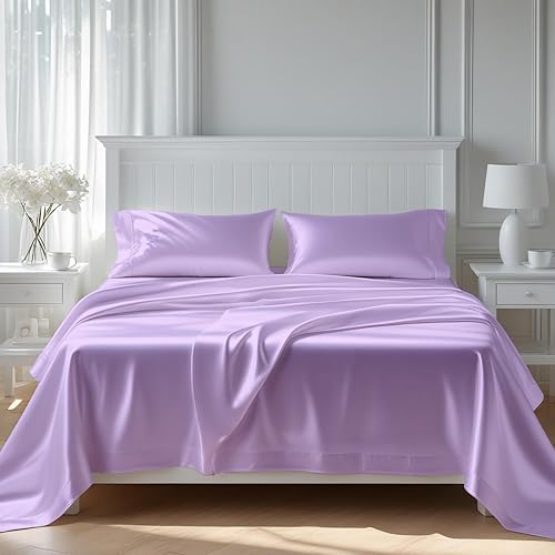 Day Care® Premium Satin Bedsheet Single Bed with Pillow Covers | Romantic Night 400TC Satin Bedsheet | Gift for Women & Couples Home Furnishing | Date Night Collection - 90x60 Inch Lavender - Image 1
